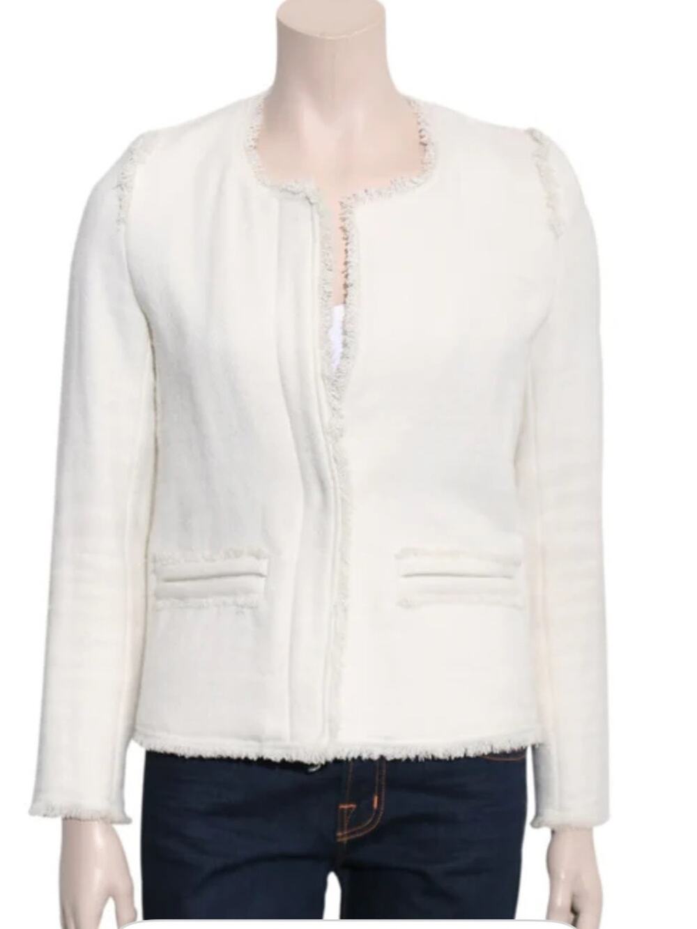 IRO Anglet Frayed Cream Blazer Jacket Size 42 US 10